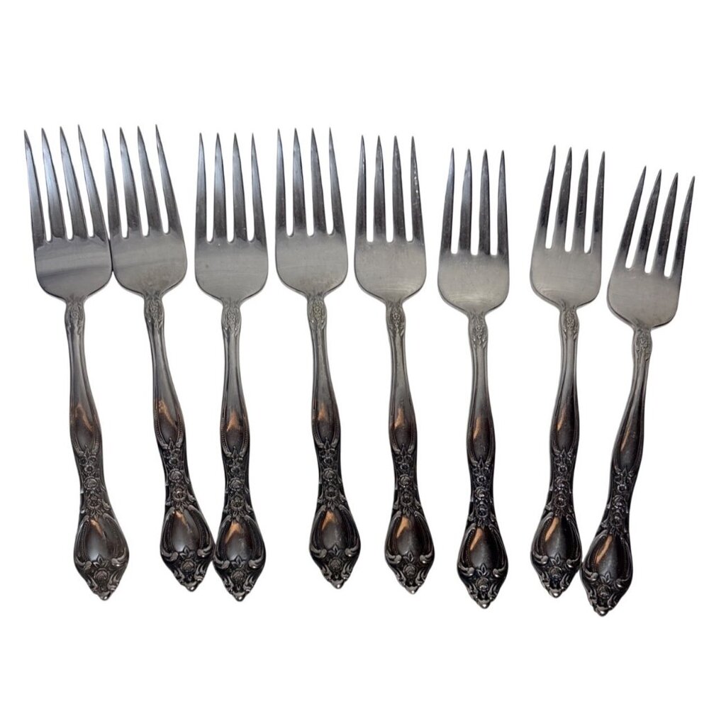 8 Vintage West Bend Oneida AFFECTION Stainless Steel Floral Salad Forks 6.25"
